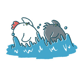 ゆるいにわとりとカラスのシンクロナイズドスイミング