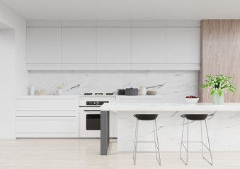 Modern kitchen room interior,Modern restaurant room,Modern coffee shop interior on white wall background. 3d render
