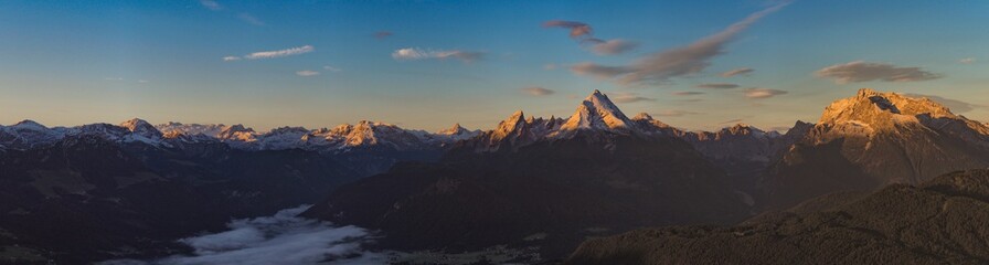 Naklejka na ściany i meble panoramic view of Berchtesgaden alps at sunrise