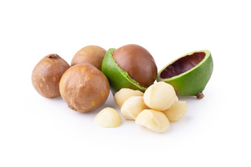 Macadamia nuts isolated on a white background