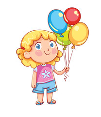 Little cute girl holding colorful balloons