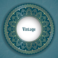 Vintage ornamental round frame for greeting card, invitation or packaging design