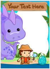Science kids camping with dinosaur poster vector.
