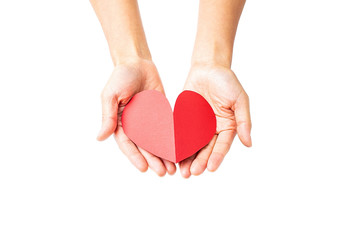 Obraz premium Hands holding red hearts / dedication love charity concept poster
