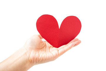 Obraz na płótnie Canvas Hand holding red heart dedication love charity concept poster