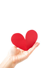 Hand holding red heart dedication love charity concept poster