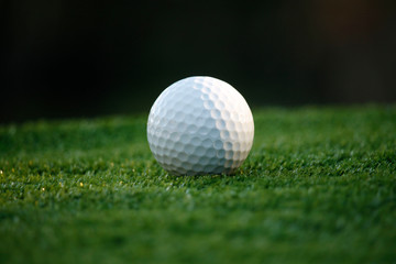Golf ball on green in beautiful golf course at night background.