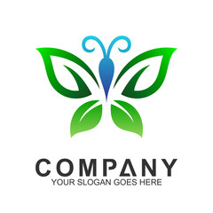 Fototapeta premium butterfly with leaf logo, beauty and healthy care icons