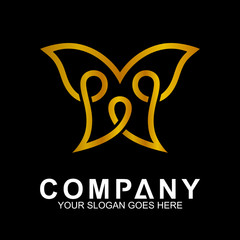 luxury butterfly logo, elegance butterfly icons with line shape and gold color