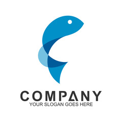 blue fish logo template