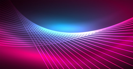 Digital technology abstract background - neon geometric design. Abstract glowing lines. Colorful techno background. Futuristic shape.