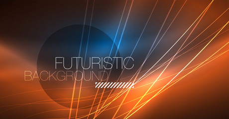 Neon glowing magic background, neon banner, night sky wallpaper. Magic light effect. Christmas abstract pattern.