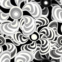 monochrome abstract flowers seamless pattern