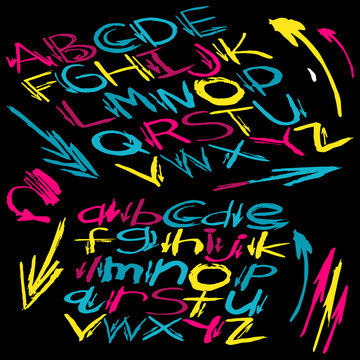 psychedelic font of the alphabet in graffiti style