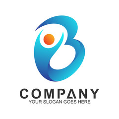 letter B logo with people shape, lifestyle symbol, healthy and sport icons