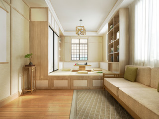 3d rendering japanese style living room 