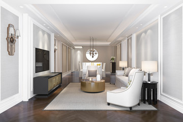 Fototapeta na wymiar 3d rendering luxury and modern living room and dining room