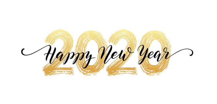 2020 Happy New Year script text hand lettering. Design template Celebration typography poster, banner or greeting card for Merry Christmas and happy new year. Vector Illustration