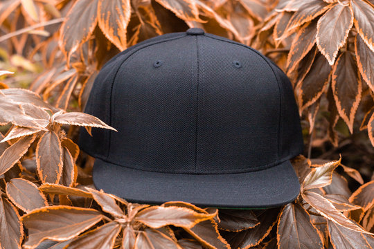 Black snapback cap flat visor in outdoor