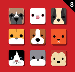 Obraz premium Flat Big Animal Faces Application Icon Cartoon Vector Set 8 (Pet)