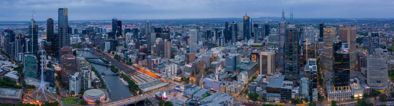 Panorama of Melbourne's city center from a high point. Beautiful panorama of skyscrapers in the city centre