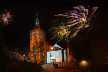 Fototapeta na wymiar Sylwestrowa noc Olsztynie-Polska