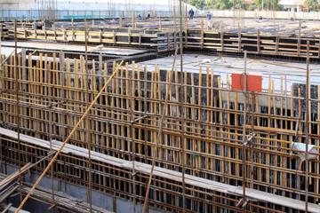 Wooden scaffold in the construction site