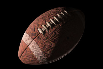 American Football ball on dark background isolated on black 3D illustration