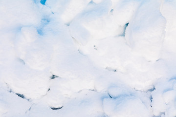 Snow and ice crystal background or texture of Russian park of forest. The white snow surface of the drift
