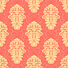 Vector damask seamless pattern background. Classical luxury old fashioned damask ornament, royal victorian seamless texture for wallpapers, textile, wrapping. Exquisite floral baroque template.