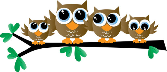 a cute owl family sitting on a branch header or banner