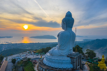 aerial view sunrise in front of Phuket big Buddha.Phuket Big Buddha is one of the island most important and revered landmarks on the island. © Narong Niemhom