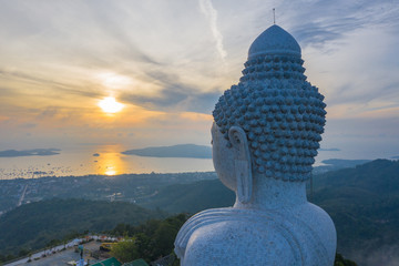 aerial view sunrise in front of Phuket big Buddha.Phuket Big Buddha is one of the island most important and revered landmarks on the island. © Narong Niemhom