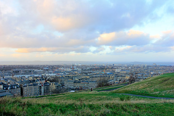 Carlton hill overlooking Edinburgh city scenery, UK.