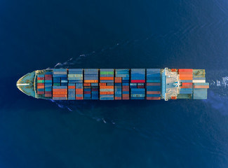 Aerial top view container ship full load container for logistics import export, shipping or...