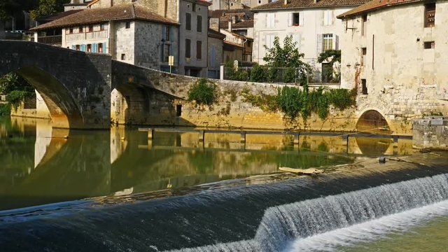 Nerac, Lot et Garonne, south western France. The river Blaise crossing the town