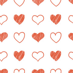Valentine's day seamless pattern with hand - drawn hearts. Vector illustration