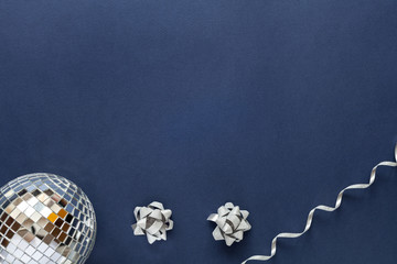 Party dark blue background, top view