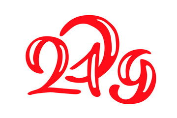 Handwritting vector calligraphy text 2019. hand drawn New Year and Christmas lettering number 2019. Illustration for greeting card, invitation, holidays tag