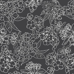 Fototapeta premium Сherry blossom outline botanical background.