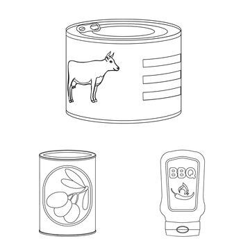 Vector design of can and food logo. Collection of can and package stock symbol for web.
