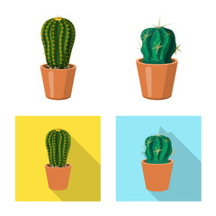 Vector illustration of cactus and pot sign. Set of cactus and cacti vector icon for stock.