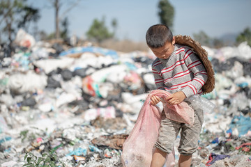 Children are junk to keep going to sell because of poverty, World Environment Day, Child labor,  human trafficking, Poverty concept