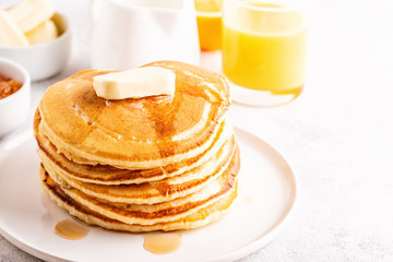 Delicious homemade breakfast with pancakes.
