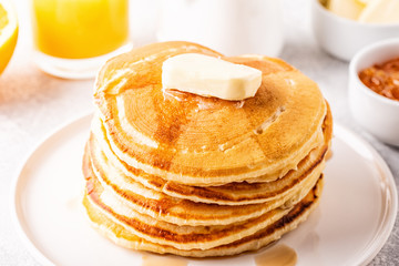 Delicious homemade breakfast with pancakes.