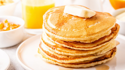 Delicious homemade breakfast with pancakes.