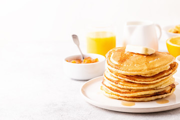 Delicious homemade breakfast with pancakes.