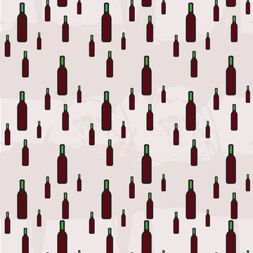 Wine bottle illustration seamless pattern