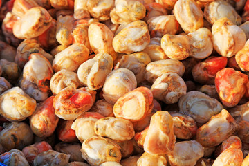 frozen scallop meat piled up together