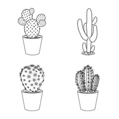 Vector design of cactus and pot symbol. Collection of cactus and cacti stock symbol for web.